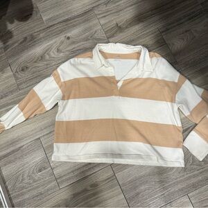 Aerie Cream and Tan Striped Jersey Top
